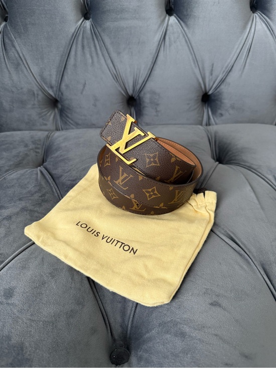 Louis Vuitton Accessories - Louis Vuitton Women's Brown Monogram Belt with Gold LV Buckle size 95